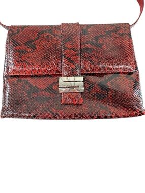 Suarez Italy Made Red Genuine Snakeskin Leather Shoulder Bag Clutch Satchel